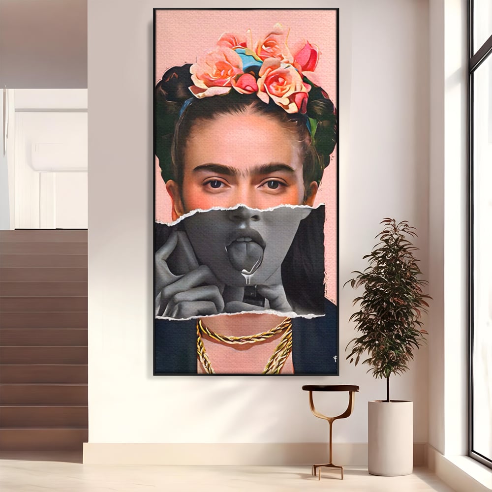 Tablou canvas cu tablou canvas cu portret collage, in rama de aluminiu negru